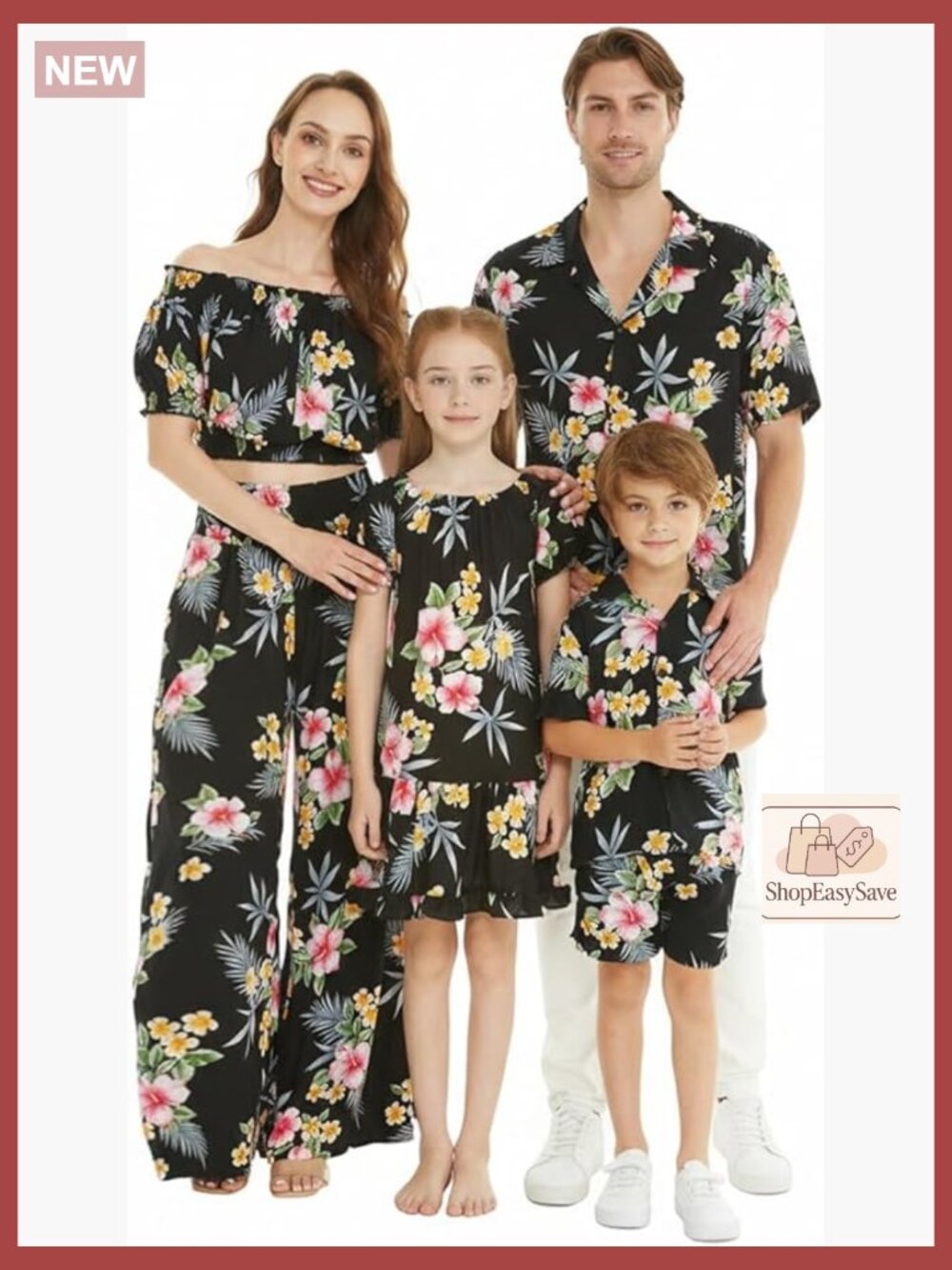 Matching Family Hawaiian Luau Button Down Shirt Floral Print Casual Relaxed Fit